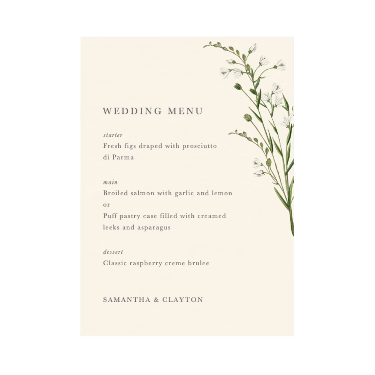 Wedding Menu | Elderflower
