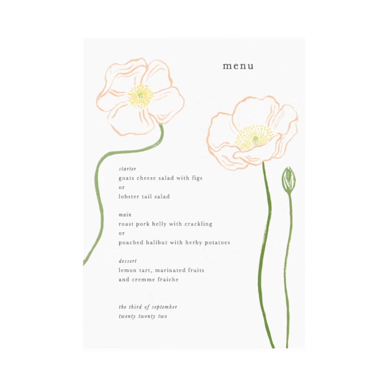 Wedding Menu | Pretty Poppies