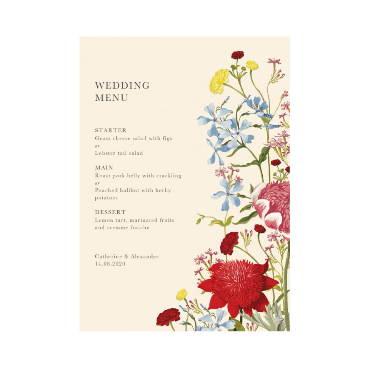 Wedding Menu | Wildflowers