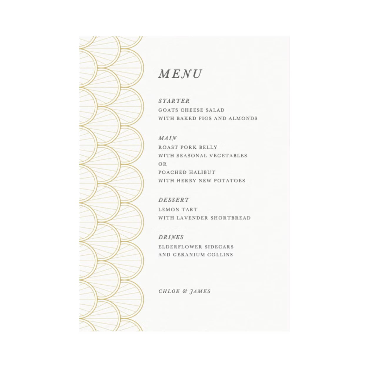 Wedding Menu | Art Deco