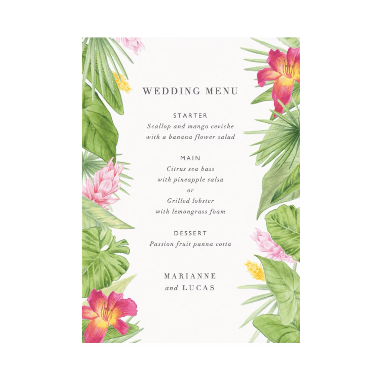 Wedding Menu | Palm Beach